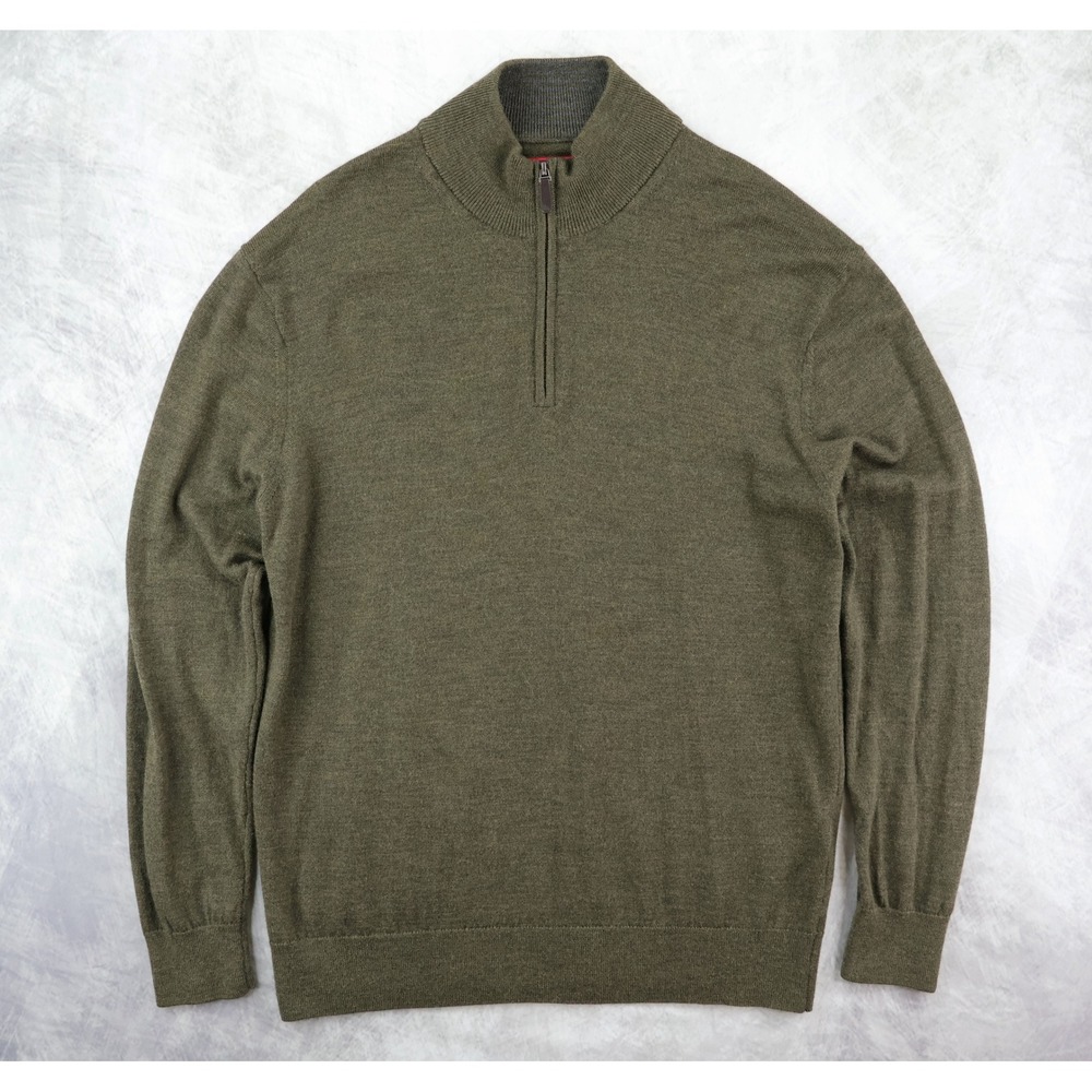 UNTUCKit Belguardo 1/4 Zip Sweater Mens Large Green Merino Wool 31811